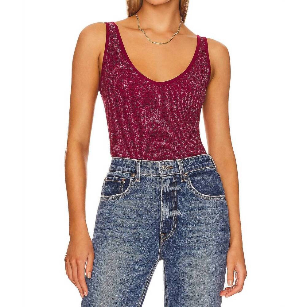 NEW FREE PEOPLE lurex solid rib top in berry wine combo